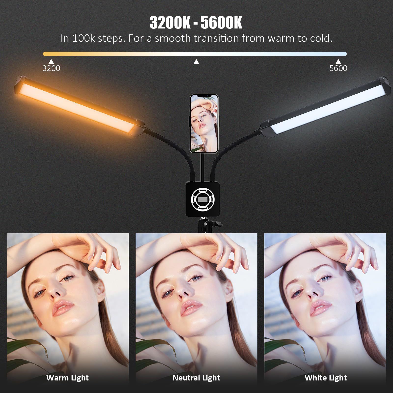 主图_03 LED Ring Light Phone Live Streaming Photography Video Lighting Dual Arm Flexible Portable Stand Fill Light - 图片 5
