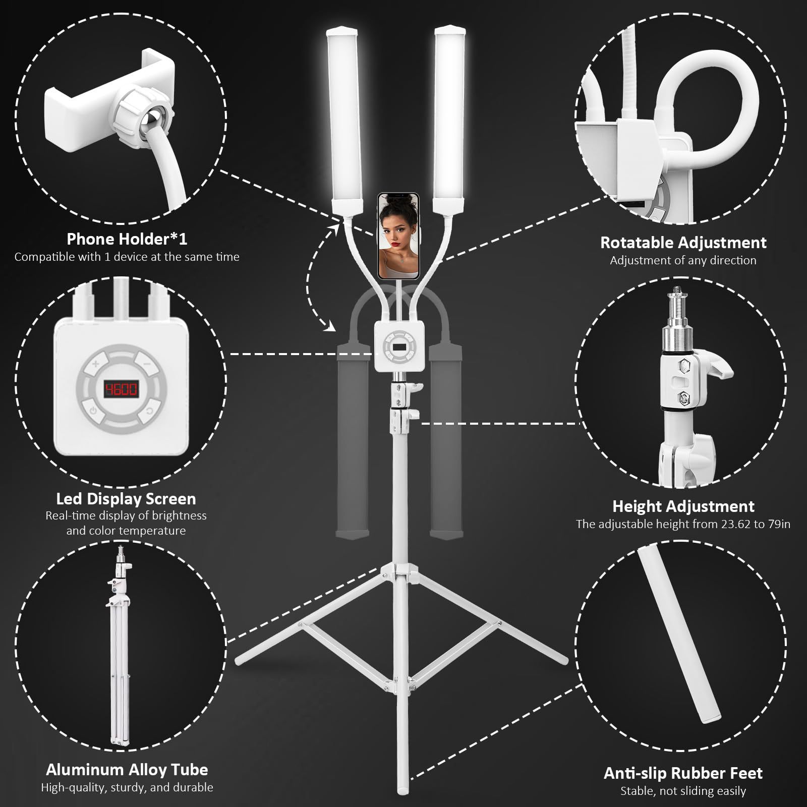 主图_04 LED Ring Light Phone Live Streaming Photography Video Lighting Dual Arm Flexible Portable Stand Fill Light - 图片 4