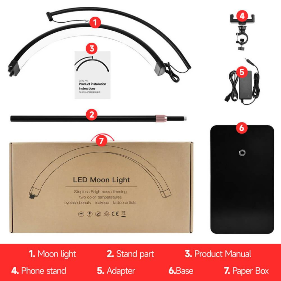 27inch-led-moon-light-5-1100x1100 27" LED Moon Light Beauty Lamp - 360° Rotation - Adjustable Height Floor Stand - Phone Holder Included - Stepless Dimming - Dual Color Temperature - Professional Salon Spa Equipment - Image 2