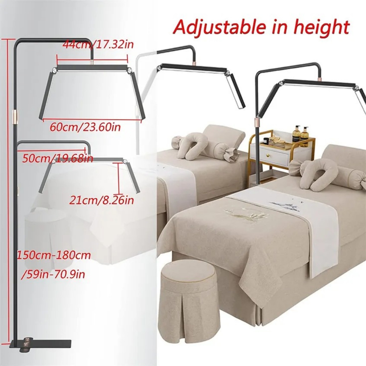 3ae12cca87e4031571556b36cbdd39bf 36 Inch Professional LED Beauty Lamp Floor Stand with Remote Control - Adjustable Height Salon Light for Eyelash Extensions Nail Art Tattoo - 308 LED Beads 40W Dimmable Facial Lighting - 图片 5