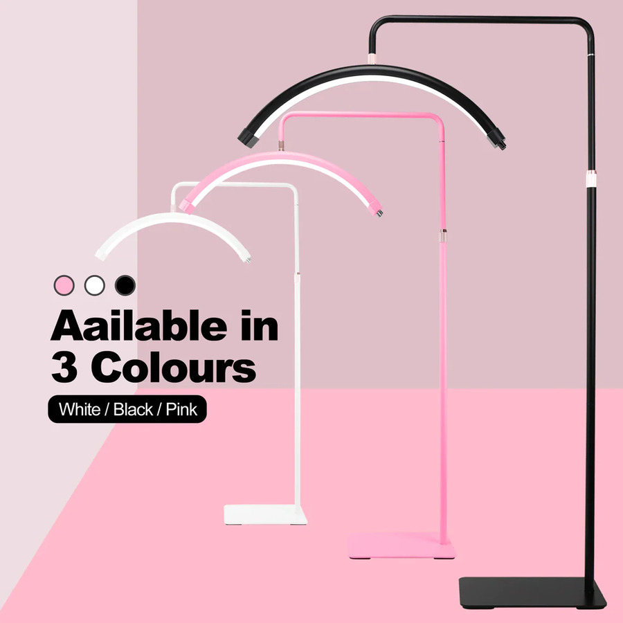 54B201A6-14C1-4D54-B954-505BAEEDBA93 Half Moon Beauty Lamp with Remote Dimming - 70cm Wide Arc Design - Adjustable Height Floor Stand - 3 Colors Available Black White Pink - Professional Salon Facial Light - 图片 2