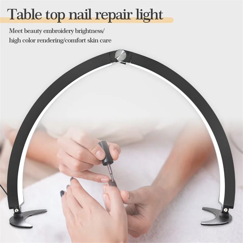 HD-M10X Half-Moon Foldable Nail Desk Lamp 40W 3200-6500K Adjustable LED Light - US Plug _ Black (2) HD-M10X Half Moon Foldable Nail Desk Lamp 40W LED Light 3200-6500K Adjustable Color Temperature for Manicure Salon Beauty Nail Art - US Plug Black - 图片 1