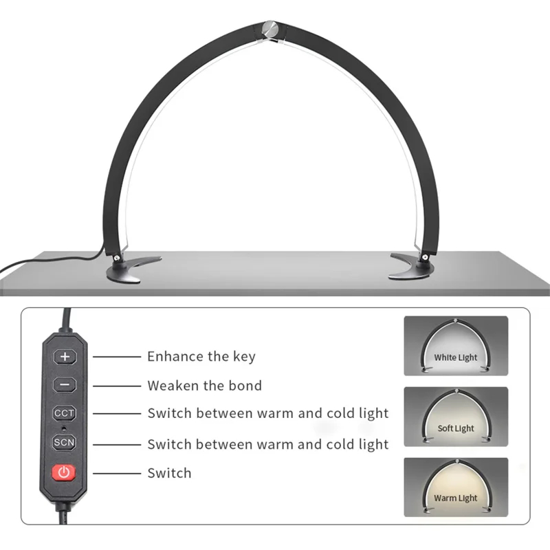 HD-M10X Half-Moon Foldable Nail Desk Lamp 40W 3200-6500K Adjustable LED Light - US Plug _ Black (5) HD-M10X Half Moon Foldable Nail Desk Lamp 40W LED Light 3200-6500K Adjustable Color Temperature for Manicure Salon Beauty Nail Art - US Plug Black - 图片 4