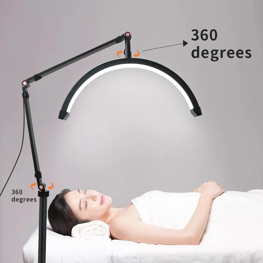 S38bf9b509d66433da7f003e5bba00293v_900x Professional Floor Standing Half-Moon LED Beauty Lamp 20W Adjustable Height 360° Rotating Arm Retractable Salon Light for Nail Art Eyelash Extensions Facial Spa Treatments - 图片 4