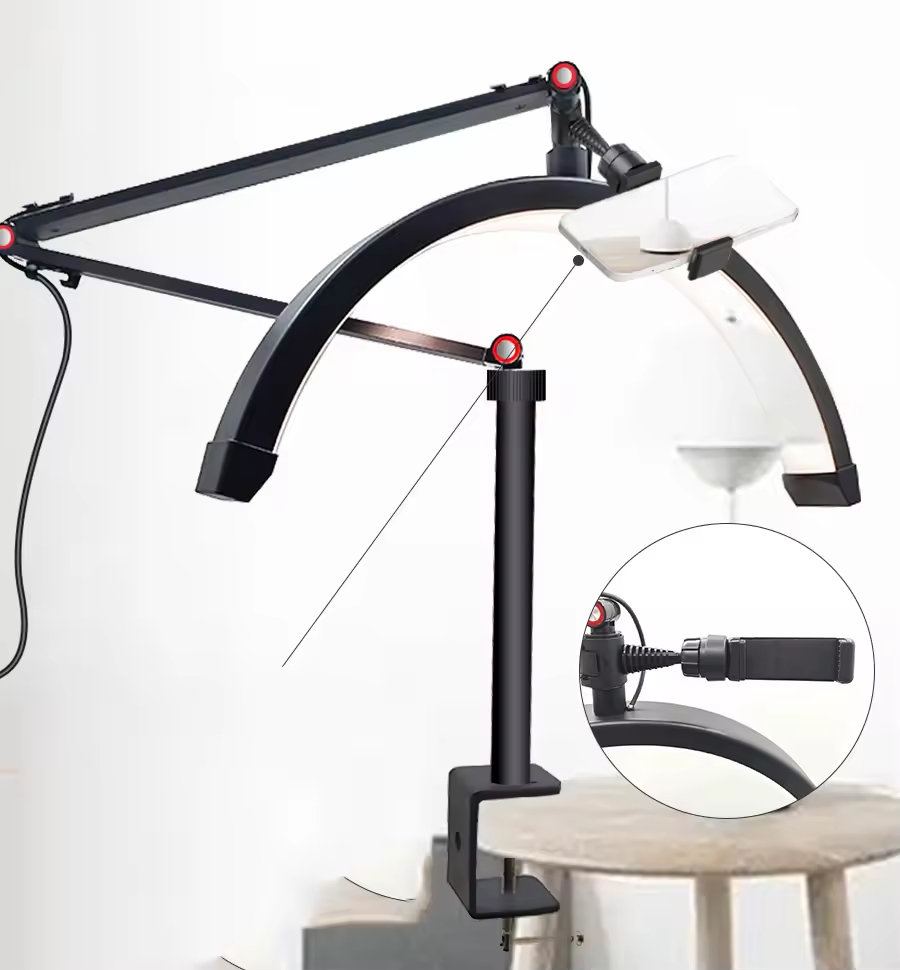 af25e7b4-f53f-4000-9b8a-18a90e9e18d9 Adjustable Clamp LED Arch Lamp with Swing Arm for Nail Art Eyelash Extension Beauty Salon Desk Light - 图片 2