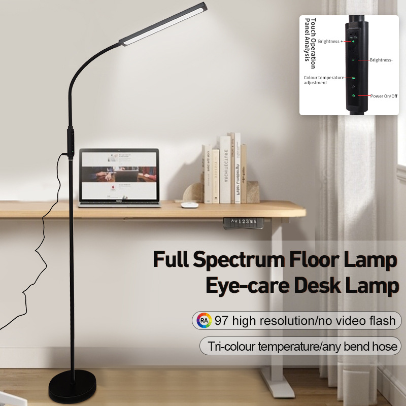 主图-01 Full Spectrum Floor Lamp with Touch Control | Tri-Color Temperature 3000K-6000K Eye Care Reading Light | CRI 97 Adjustable Brightness Desk Lamp for Study & Office - 图片 5