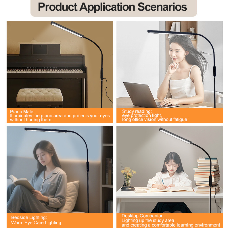 主图-03 Full Spectrum Floor Lamp with Touch Control | Tri-Color Temperature 3000K-6000K Eye Care Reading Light | CRI 97 Adjustable Brightness Desk Lamp for Study & Office - 图片 3