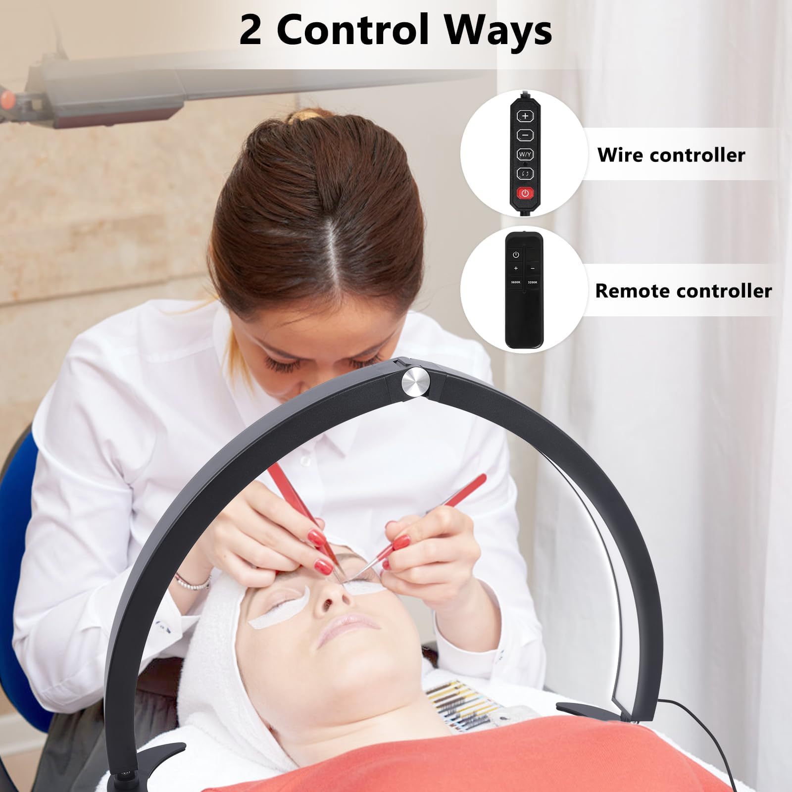 主图-04 29 Inch Foldable Half Moon LED Beauty Lamp for Eyelash Extensions Eyebrow Microblading Nail Art - U Shape Dimmable Desk Light with Remote Control 7 Color Modes 10 Brightness Levels - 图片 5