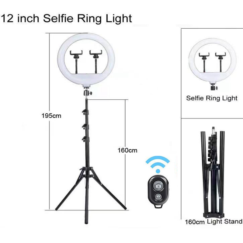主图-05 10" 12" Selfie Ring Light with Tripod Stand - Dimmable LED Ring Light for Live Streaming Photography Makeup Video Recording - 3 Color Modes 10 Brightness Levels with Phone Holder & Remote Control - 图片 2