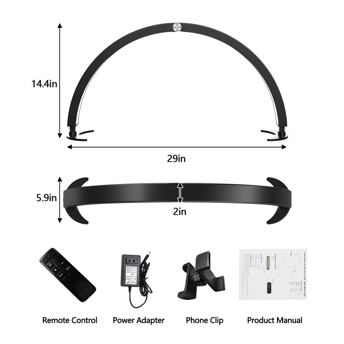 29 Inch Foldable Half Moon LED Beauty Lamp for Eyelash Extensions Eyebrow Microblading Nail Art - U Shape Dimmable Desk Light with Remote Control 7 Color Modes 10 Brightness Levels - 图片 3