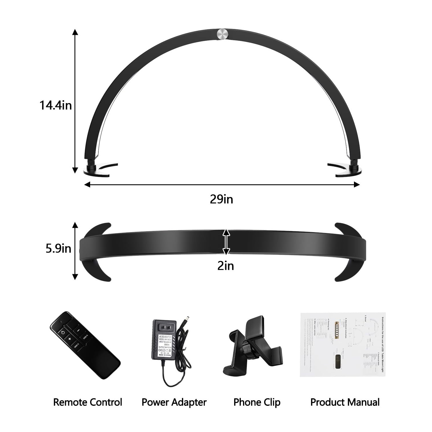 主图-06 29 Inch Foldable Half Moon LED Beauty Lamp for Eyelash Extensions Eyebrow Microblading Nail Art - U Shape Dimmable Desk Light with Remote Control 7 Color Modes 10 Brightness Levels - 图片 3